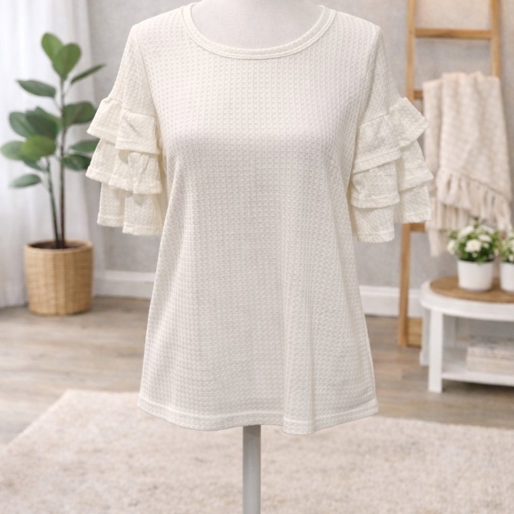 Elegant Bibi Cream Ruffle Sleeve Top NWOT S M L XL